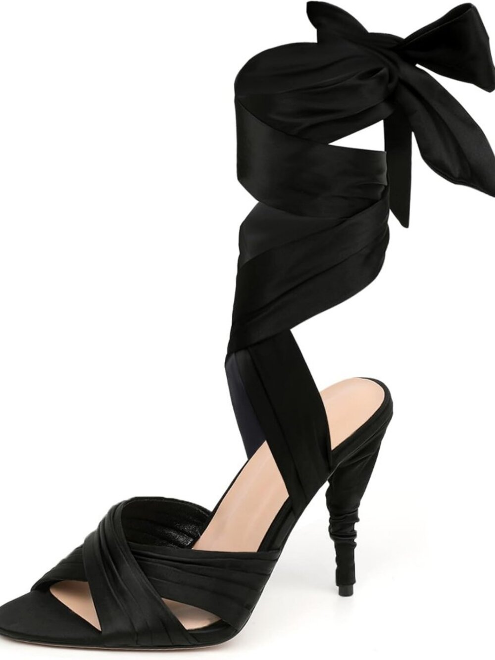 Chic Satin Lace-Up Stiletto Sandals with Bow Ankle Wrap - Elegant Heels